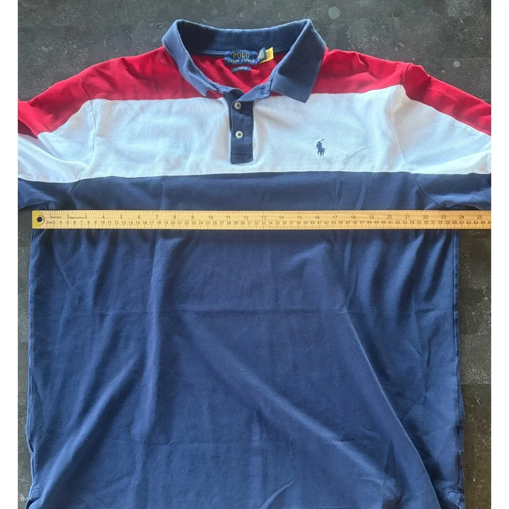 Polo Ralph Lauren Mens XL Classic Fit Colorblock Polo Shirt Red White Navy Blue